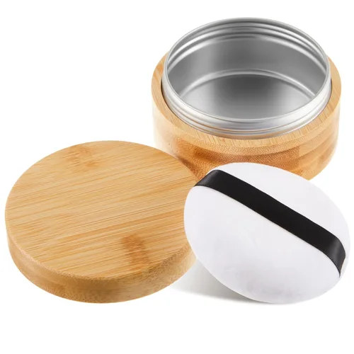Miniatura 9 de Frienda Tarro de polvo suelto de bambú de 1.0 fl oz y contenedor vacío para maquillaje corporal y cara, caja de viaje, soporte compacto con tapas