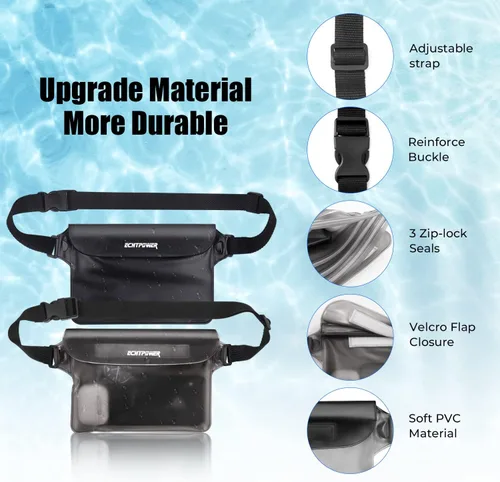 Miniatura 6 de ECHTPower Paquete de 2 bolsas impermeables, riñonera impermeable, bolsa seca impermeable con correa ajustable para la cintura para playa, natación