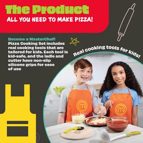 Miniatura 2 de Juego de cocina de pizza MasterChef Junior, el kit incluye 5 unidades, utensilios de cocina reales y recetas para niños.