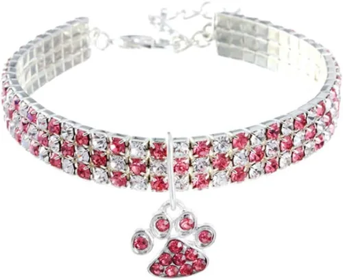 Miniatura 6 de Collar para mascotas con diamantes, colgante de garra de corazón elástico ajustable con diamantes de cristal para boda, gato y perro, collar pequeño