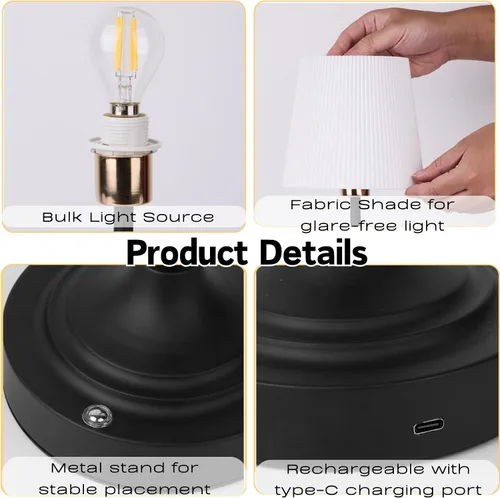 Miniatura 3 de Lámpara de Mesa Recargable Inalámbrica, Luz Cálida de Escritorio, Lámparas Táctiles Inalámbricas con Brillo Regulable Sin Escalones y Pantalla
