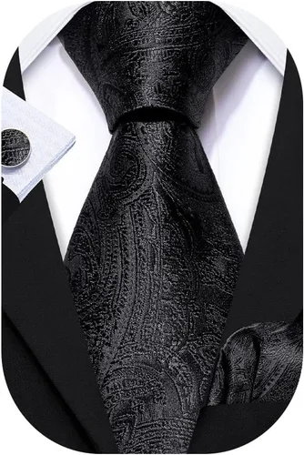 Miniatura 116 de Barry.Wang - Juego de corbata de seda para hombre, diseño de cachemira, pañuelo y gemelos de bolsillo
