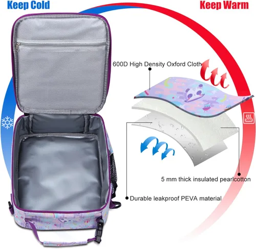 Miniatura 4 de Bolsa de almuerzo aislada para niños, bolsas de picnic térmicas con correa ajustable para adultos, niños, mujeres, hombres, niños y niñas