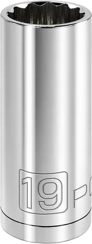 Miniatura 23 de Powerbuilt 3/8 de pulgada x 1/2 pulgada SAE Deep Socket, 12 puntos, cromo-vanadio, marca de tamaño - 940046