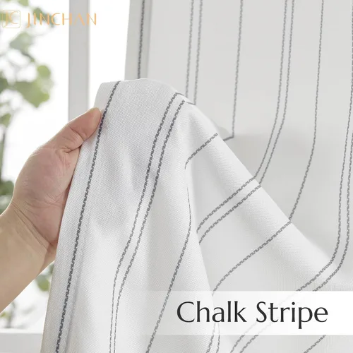 Miniatura 3 de jinchan - Cortinas blancas con rayas grises de 63 pulgadas de largo para sala o dormitorio, tratamiento para ventanas con aspecto moderno de lino
