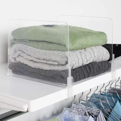 J&V TEXTILES Divisor y separador de estante de armario de acrílico, ideal para almacenamiento y organización en dormitorios, baños, estantes de