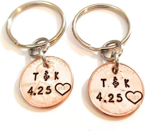 Miniatura 6 de Tucker's Trinkets And Treasures Personalized Anniversary Year Penny Key Chain, Anniversary Date, Name, Initials, Personalized