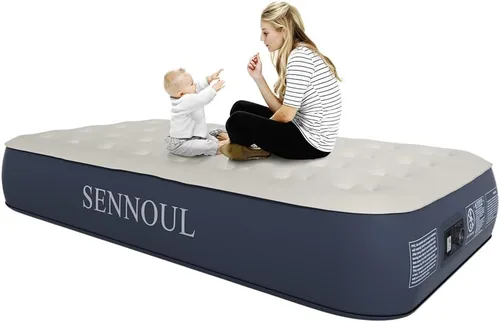 SENNOUL Colchón de aire tamaño individual con bomba incorporada, autoinflable rápido de 2 minutos, cama inflable máxima de 13 pulgadas/550 libras,
