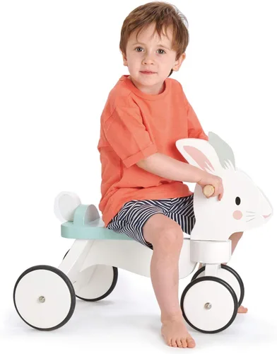 Miniatura 2 de Tender Leaf Toys - Carrera de conejo - Bicicleta temática de conejo de cuatro ruedas de madera con anillo de goma y mango - Desarrollo temprano