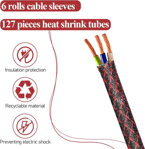 Miniatura 3 de 6 rollos de telar de alambre trenzado de 96 pies con 127 tubos termorretráctiles, cubiertas de cable para mascotas, organizador de cables expandible