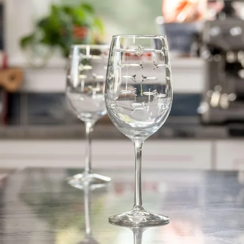 Miniatura 8 de Rolf Glass School of Fish - Copas de vino blanco de 12 onzas, juego de 4 copas de vino sin plomo, copas de vino grabadas con rueda de diamante, 12oz