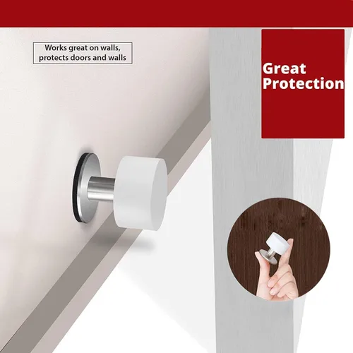 Miniatura 3 de Topes de puerta con calcomanías adicionales, tope de puerta autoadhesivo con goma blanca y cuerpo de acero inoxidable, parachoques de puerta Blanco
