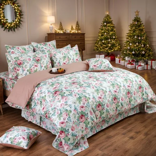 Miniatura 7 de FADFAY Juego de funda de edredón con estampado floral de roseta, juego de ropa de cama de encaje con volantes para niñas, 3 piezas, tamaño individual
