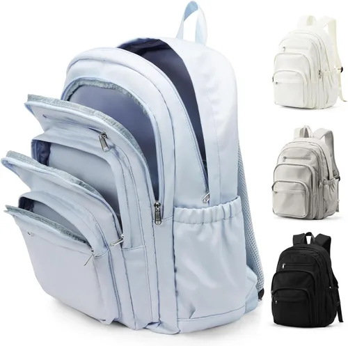 Miniatura 11 de weradar Bonita mochila, mochila casual simple con muchos bolsillos, mochila estética para mujeres y hombres (beige)
