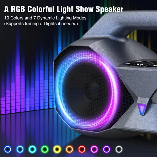 Miniatura 4 de KMAG Altavoz Bluetooth inalámbrico, altavoz de 80 W con graves más profundos, IPX7 impermeable, tiempo de reproducción de 20 horas, luces frías