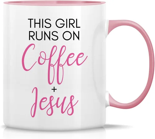 Miniatura 6 de Retreez Taza divertida – This Girl Runs on Coffee + Jesus - Tazas de café de cerámica de 11 onzas – Divertido, sarcasmo, sarcástico, motivacional