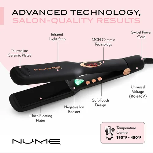 Miniatura 3 de NuMe Megastar X - Plancha de turmalina para el cabello, plancha plana de 1.75 pulgadas con refuerzo de iones negativos, tira de luz infrarroja
