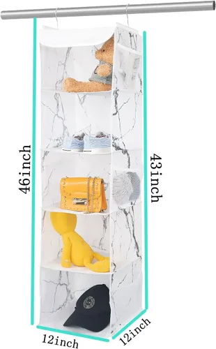 Miniatura 3 de BrilliantJo Organizador Colgante de Armario de 5 Estantes, Paquete de 2 Almacenamiento Colgante con 6 Bolsillos Laterales para Ropa y Zapatos