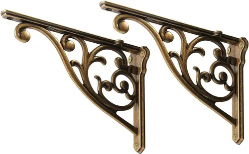 Miniatura 49 de Soportes de estante de 4 pulgadas, paquete de 4 soportes de pared de latón antiguo de alta resistencia, estantes decorativos de cocina victoriana