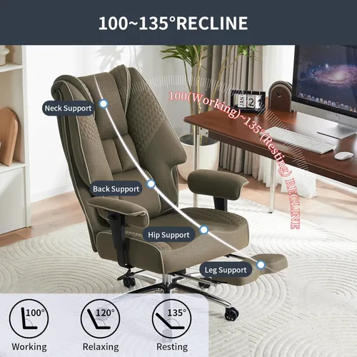 Miniatura 5 de EXCEBET Silla de oficina grande y alta de 400 libras de ancho, silla de oficina ejecutiva de malla con respaldo alto con reposapiés, sillas Malla