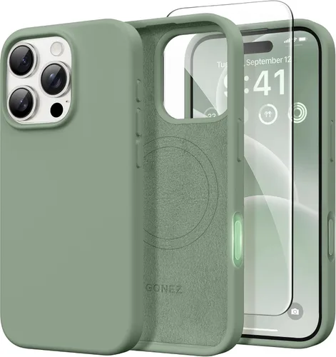 Miniatura 143 de GONEZ Funda de silicona para iPhone 14 Pro Max, compatible con MagSafe, con protector de pantalla + protector de lente de cámara, silicona líquida a