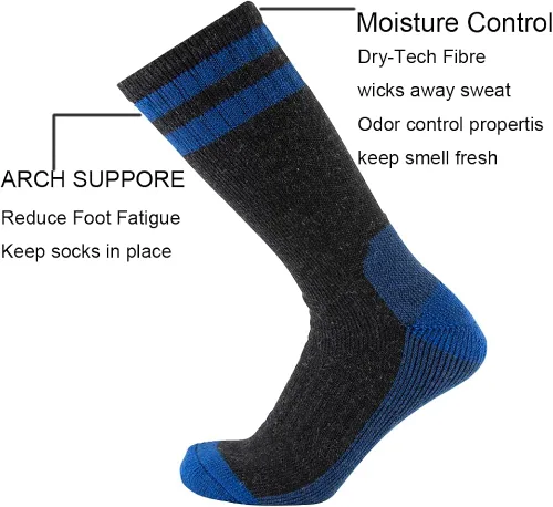 Miniatura 2 de CEREBRO Calcetines de lana merino para hombre, calcetines acolchados a media pantorrilla, que absorben la humedad, calcetines de senderismo