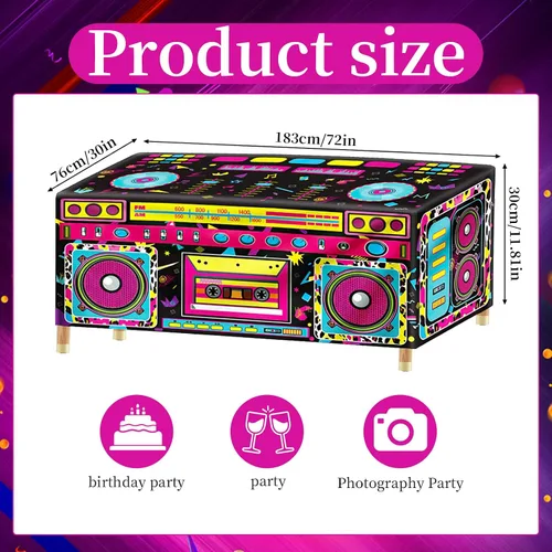 Miniatura 2 de Mantel de radio de fiesta de 6 pies y 80 y 90, decoración de mesa de cumpleaños para fiesta temática de los años 90, suministros de decoración
