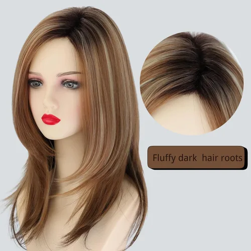 Miniatura 2 de Fencca Pelucas de cabello sintético lacio en capas para mujeres blancas de 18 pulgadas de largo, de aspecto natural, resistente al calor