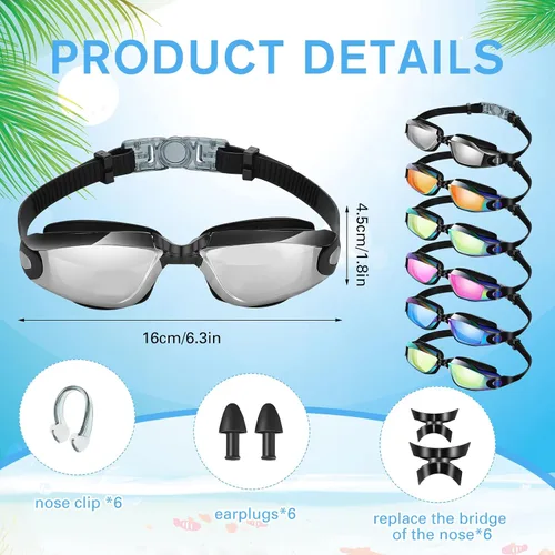 Miniatura 2 de Fabbay Paquete de 6 gafas de natación antivaho sin fugas, protección completa, para adultos, mujeres, hombres y jóvenes Color fresco