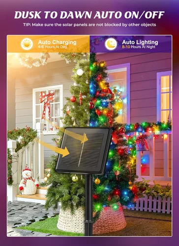 Miniatura 2 de Brightown - Paquete de 2 luces solares de Navidad en tira para exteriores, total 44 metros, 400 LED, luces de hadas parpadeantes impermeables con 8