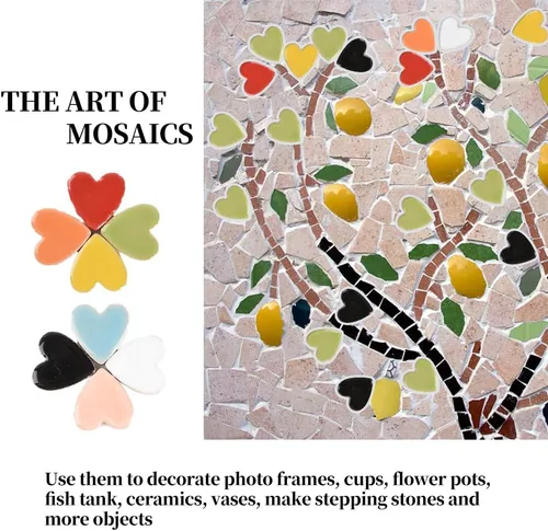 Miniatura 5 de Azulejos de mosaico en forma de corazón de 7.05 oz, azulejos de mosaico de cerámica creativos para manualidades, macetas, jarrones, marcos de fotos