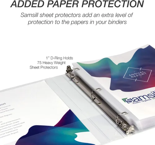 Miniatura 301 de Samsill - Carpeta duradera de 5 pulgadas, fabricada en los Estados Unidos, con anillos en D, transparente y personalizable, color blanco