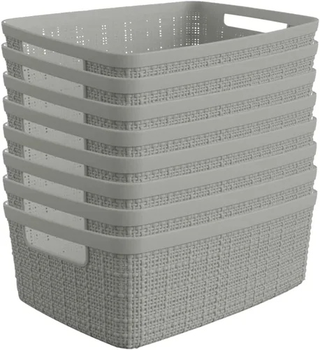 Miniatura 22 de Curver Juego de 6 cestas decorativas de plástico de yute mediano de 12 litros, para organización y almacenamiento, contenedores perfectos para Negro