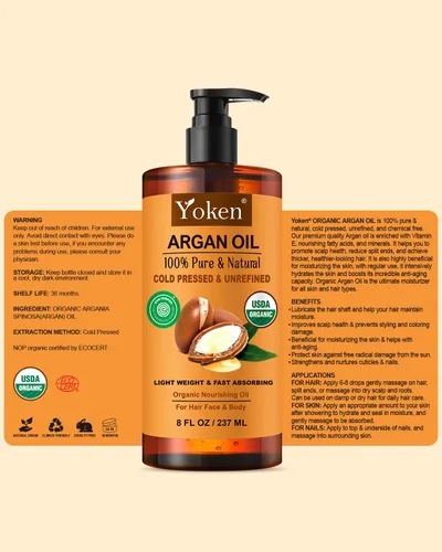 Miniatura 7 de Yoken Aceite de argán orgánico USDA para el cabello, aceite de argán puro y natural de Marruecos, aceite de argón para el cabello, cuero cabelludo