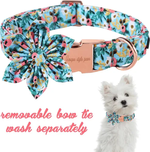 Miniatura 3 de Unique style paws Collar de perro con flor, collar de perro ajustable, patrón de flores, collar duradero para mascotas para perros pequeños, Flor