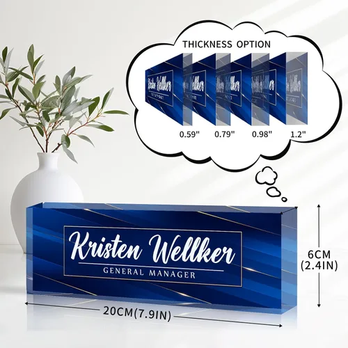 Miniatura 4 de Placa de identificación personalizada para escritorio, decoración de escritorio de oficina, placa personalizada de estilo 3D para escritorios, Azul