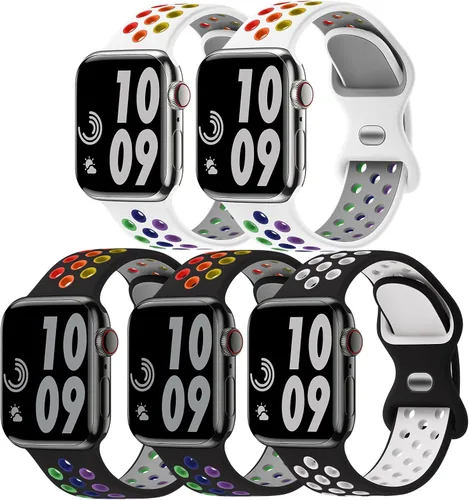 Miniatura 19 de 5 Pack de Correas Deportivas Compatibles con Apple Watch de 44mm 45mm 46mm 42mm 41mm 40mm 38mm 49mm para Hombres Mujeres, Correa de Muñeca