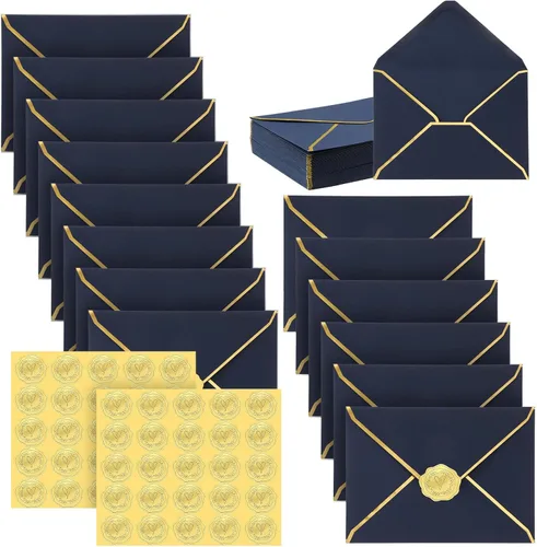 Miniatura 8 de 50 sobres A7, sobres para tarjetas de 5 x 7, sobres con solapa en V y borde dorado para tarjetas de invitación de boda, graduación, baby shower