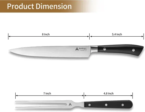 Miniatura 3 de Juego de Trinchar Pavo, Mango Ergonómico de Espiga Completa Cuchillo y Tenedor de Trinchar, Herramientas de Cocina de Acero Inoxidable Alemán