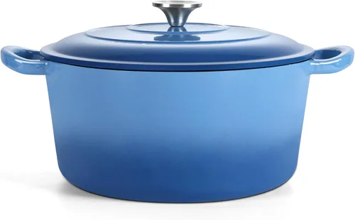 Miniatura 9 de TeamFar 6QT Horno Holandés con Tapa, Olla de Cocina de Hierro Fundido Esmaltada Antiadherente para Guisar, Hornear, Brasear, Apto para Varias Azul