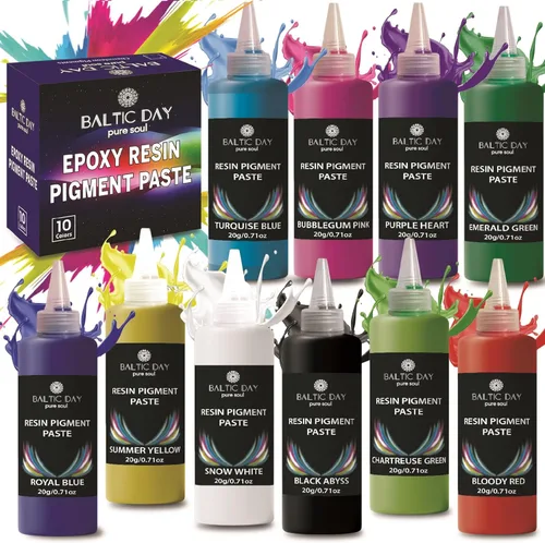 BALTIC DAY – 10 Pasta de Pigmento para Resina Epoxy [20g] – Colorante Epoxy Opaco, Tinte Líquido y Polvo de Mica para Arte de Resina DIY, Moldes,
