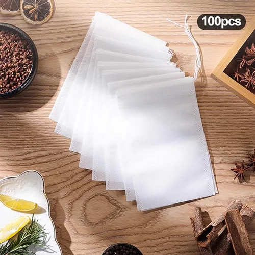 Miniatura 2 de BlingKingdom 100 bolsas de té vacías de filtro de té molido, bolsas de café molido, bolsa de filtro de café de material seguro y natural, infusor