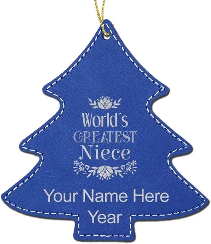 Miniatura 6 de LaserGram Personalized Christmas Ornament, World's Greatest Niece, Faux Leather, Custom Laser Engraved Gift Idea (Tree Shape, Black)