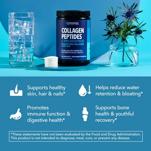 Miniatura 8 de Polvo de péptidos de colágeno con probióticos - Alimentado con pasto hidrolizado tipo I y III para la salud del cabello, la piel y las uñas