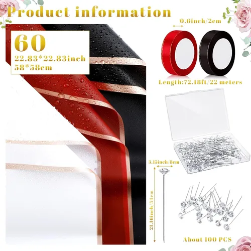 Miniatura 2 de Outus 60 hojas de papel de regalo para ramo de flores, para el Día de la Madre, impermeable, con 60 mariposas 3D, 100 alfileres de flores, 2 rollos