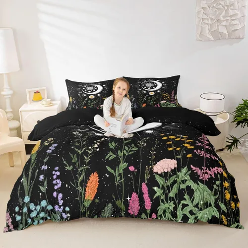 Miniatura 4 de Feelyou Juego de ropa de cama con diseño de galaxia de sol y luna para niñas, tamaño individual, constelaciones, juego de funda de edredón