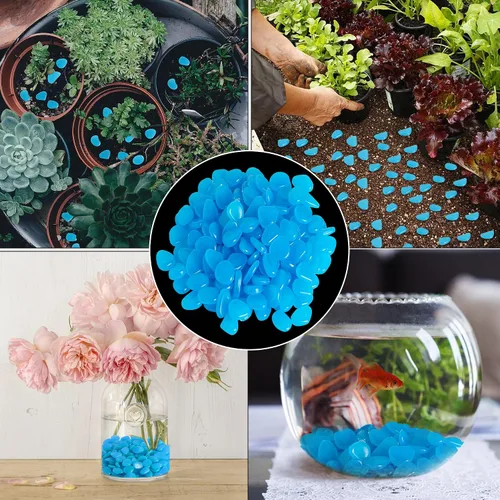 Miniatura 5 de OSOPOLA 150 PCS Piedras Luminosas - Rocas Luminosas Azules Decoraciones DIY Guijarros Decorativos para Acuario Pecera Acera Jardín Camino Patio