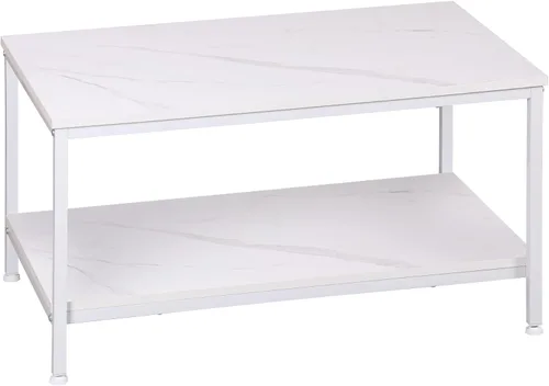 Miniatura 12 de SUPER DEAL Mesa de café industrial de 2 niveles con estante de almacenamiento para apartamento pequeño, sala de estar, mesa auxiliar rectangular