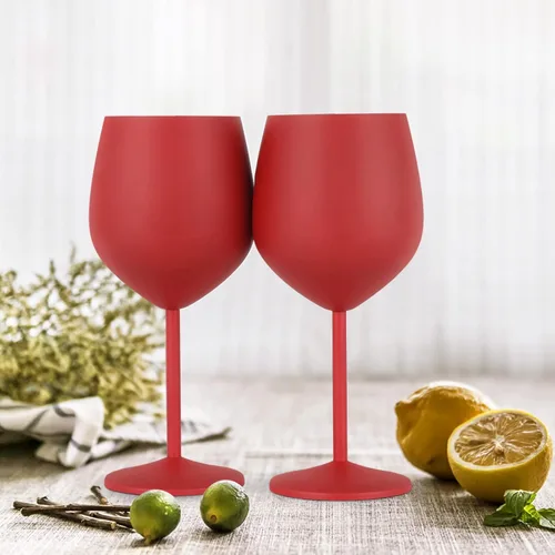 Miniatura 3 de Lifecapido Juego de 6 copas de vino de acero inoxidable, 18 oz, copas de vino de metal con tallo y cepillo para taza para fiesta, oficina, boda, Rojo