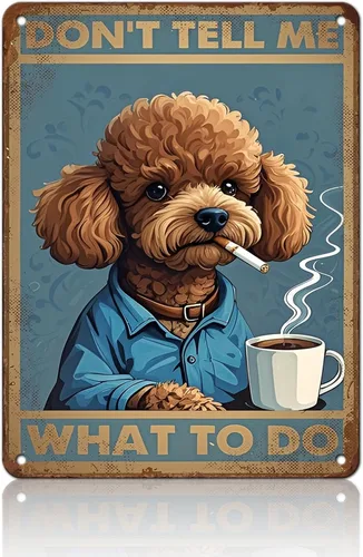 Miniatura 112 de Cartel de metal vintage con texto en inglés "Girl and She Lived Happily Ever After Dog" (Poodle Girl and She Lived Happily Ever After Dog), letrero